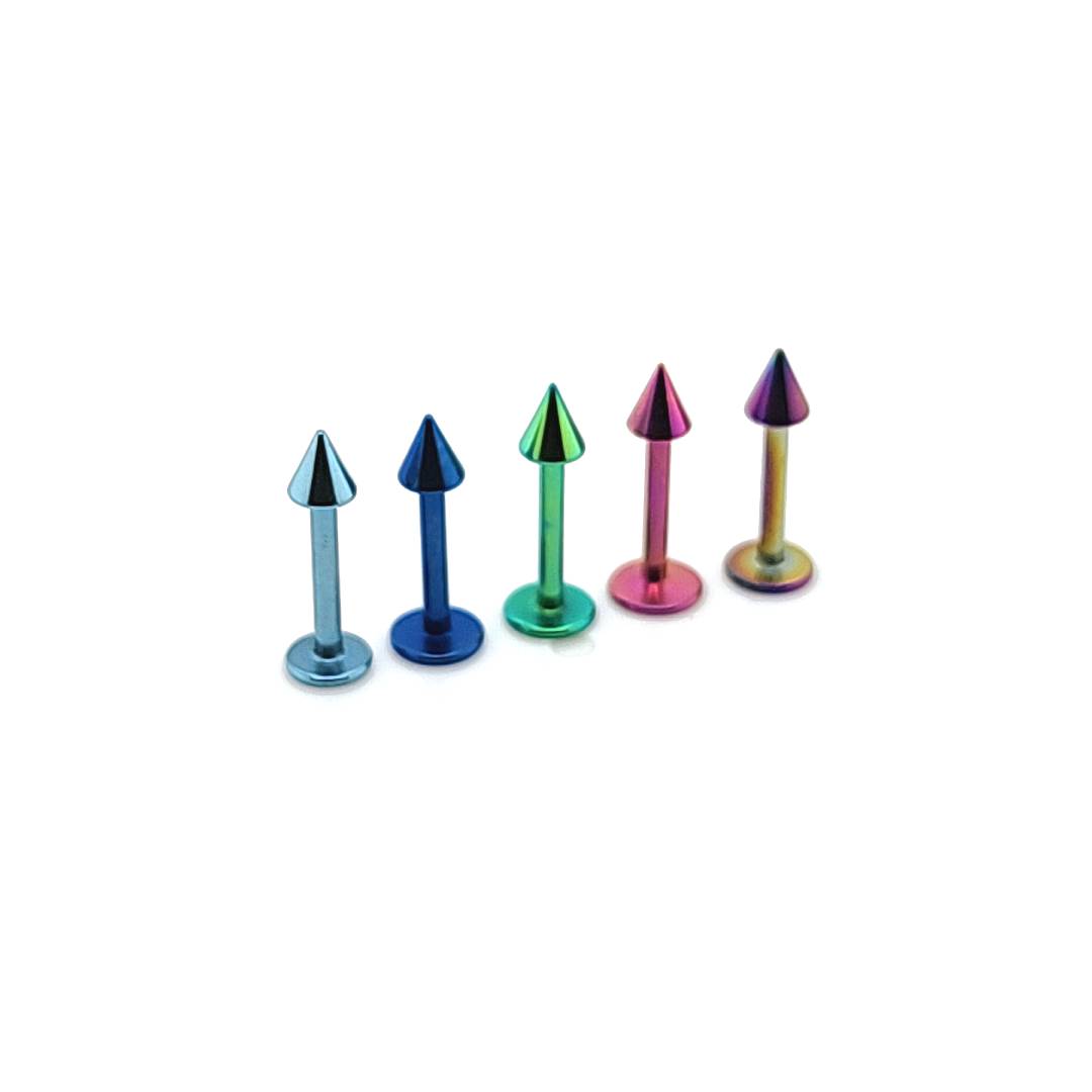 16G Labret, Cone-Color Steel