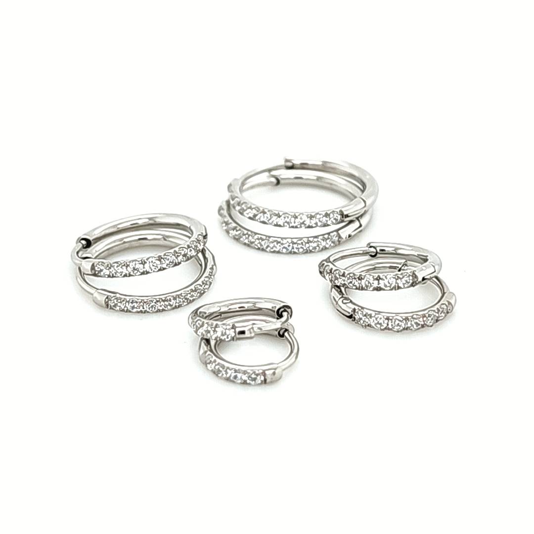1.6mm CZ Thin Round Hoop Earring- 316L S. Steel