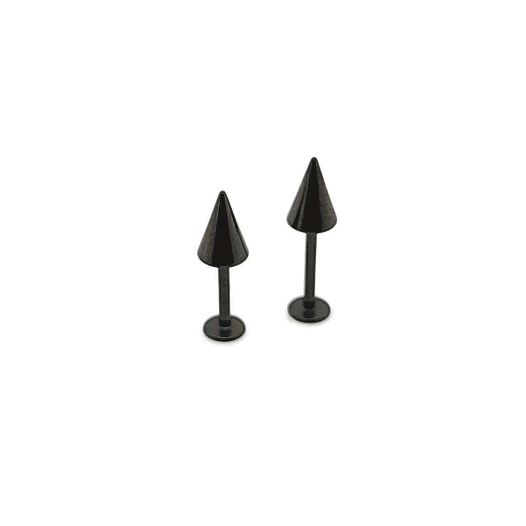 16G Labret, Long Cone- Black Steel