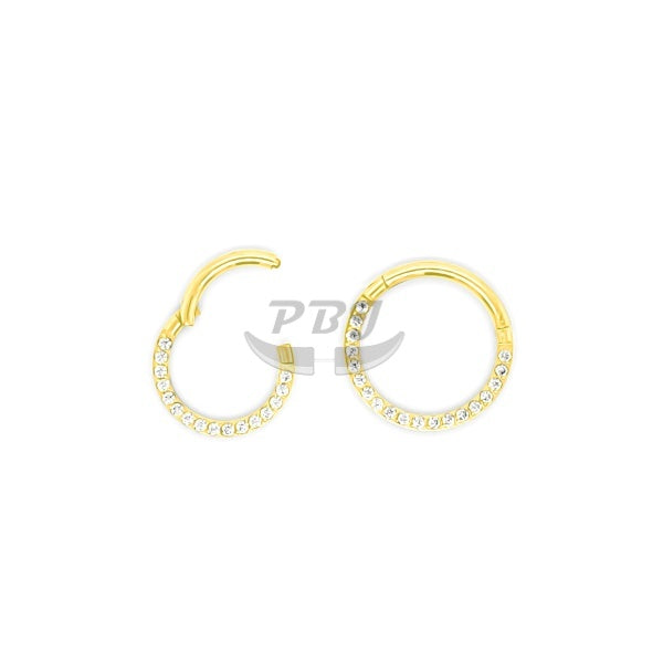 18G New CZ Hinged Segment Clicker, Front CZ- Gold/Rose Gold Steel