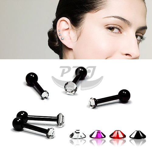 18G Mini Barbell, Jeweled-Black Steel
