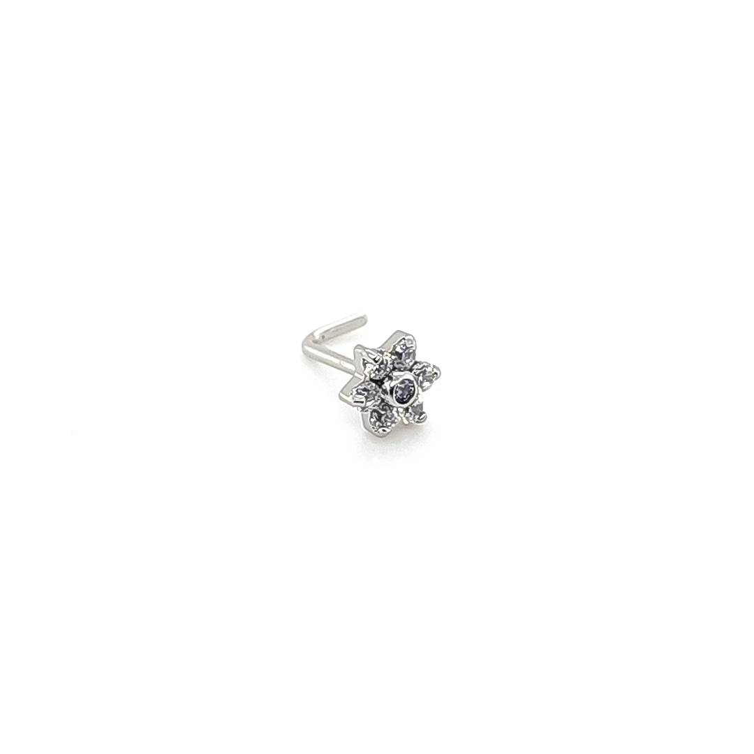 20G L Shape Flower Steel Casting CZ Set -316L S. Steel