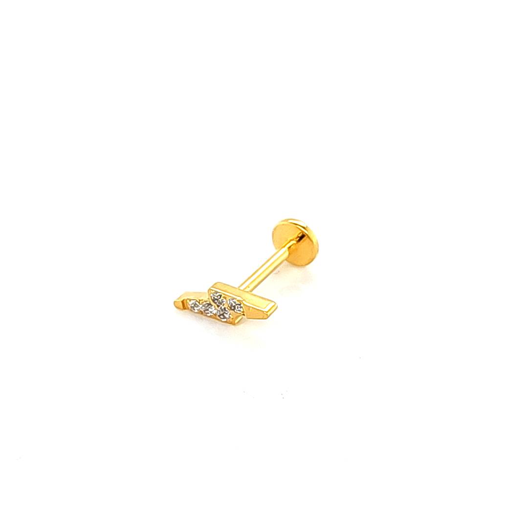 18G Labret- Casting CZ Lighting Bolt- Gold Steel