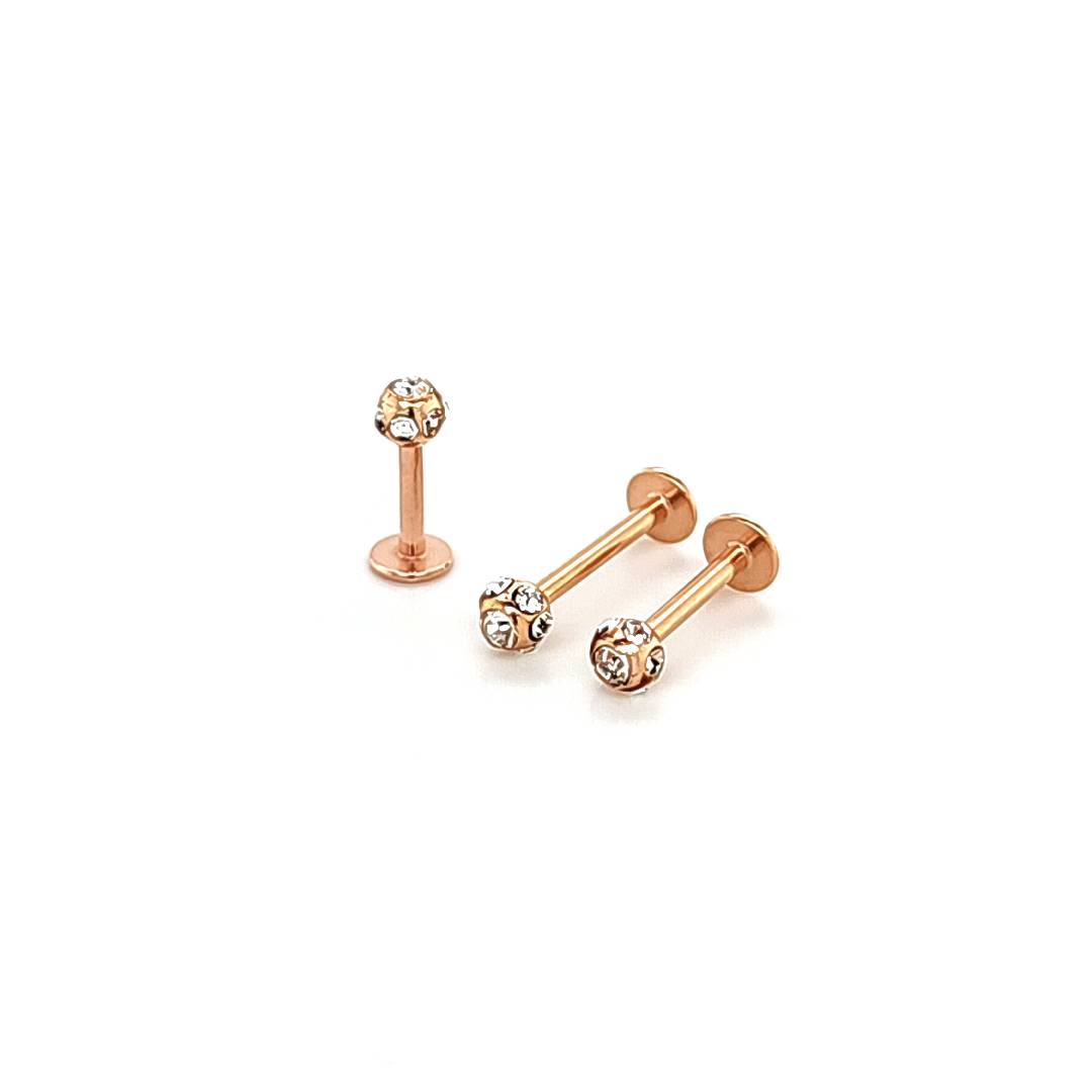 16G Labret, Multi Stone -Rose Gold Steel