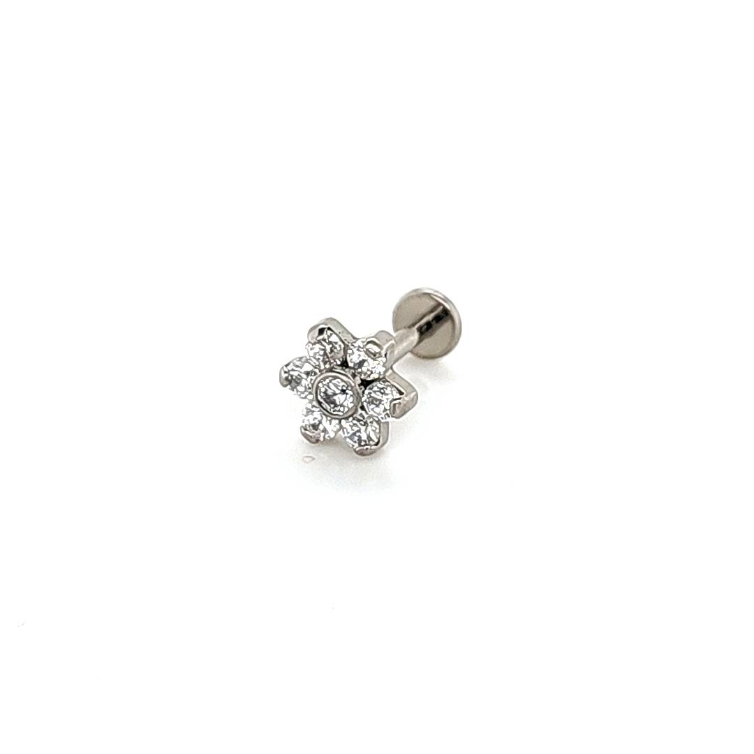 16G Labret- Casting CZ Flower - 316L S. Steel