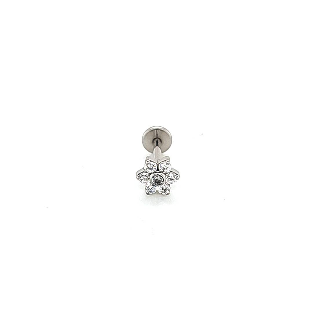 18g Labret- Casting CZ Small Flower- 316L S. Steel