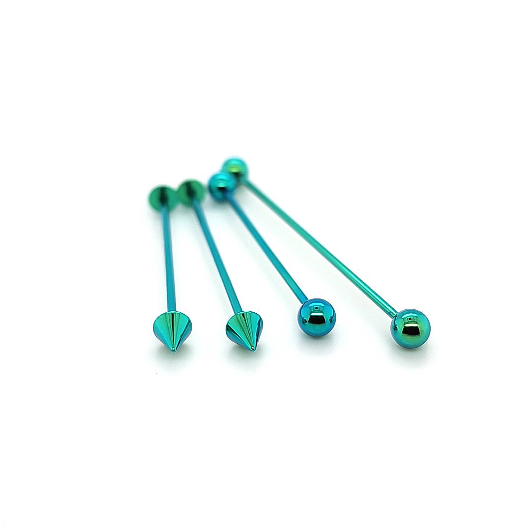 14G Industrial Barbell, Green-Color Steel