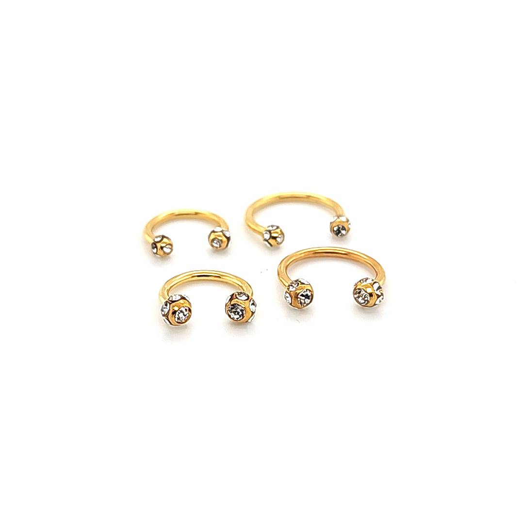16G CBB Horseshoe, Multi Jeweled Ball-Gold Steel