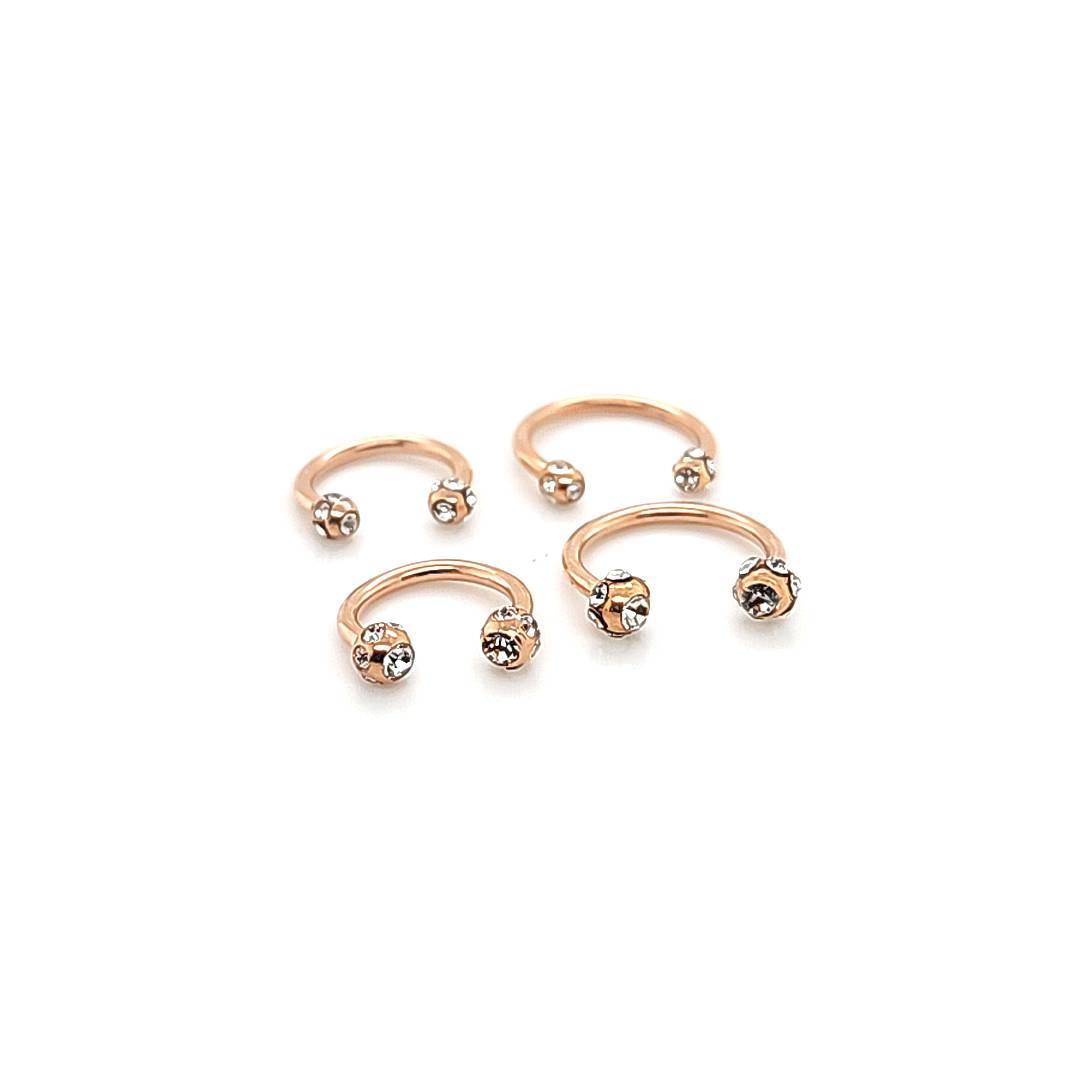 16G CBB Horseshoe, Multi Jeweled Ball-Rosegold Steel
