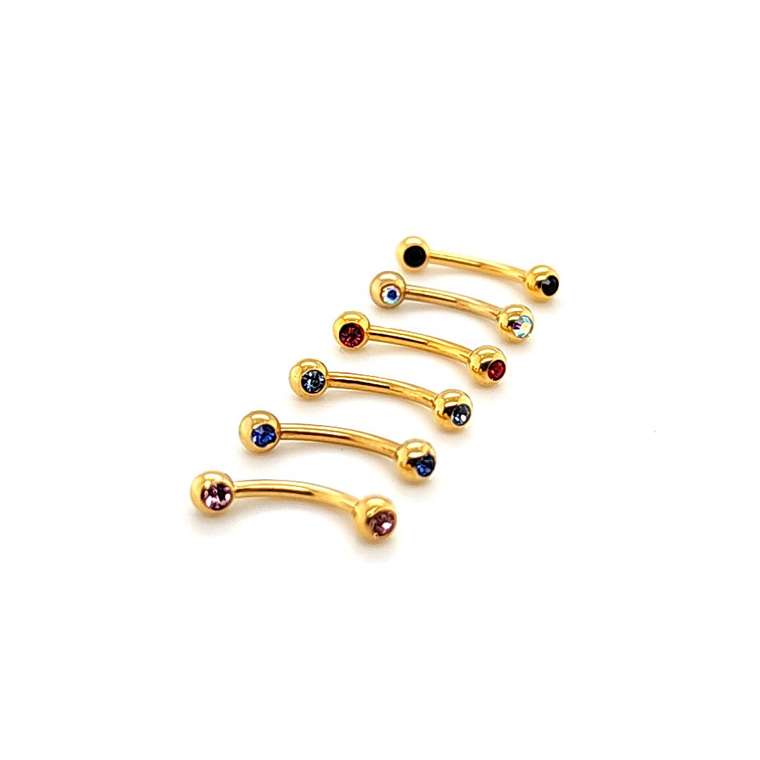 16G Eyebrow, Jeweled-Gold Steel