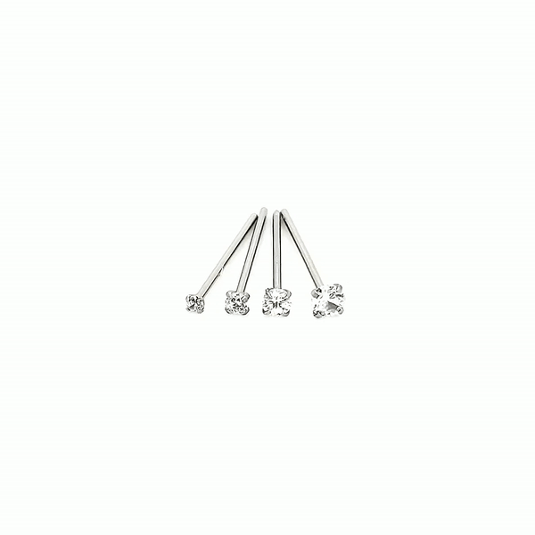 20G Nose Stud, CZ Prong Set Fishtail-316L S. Steel