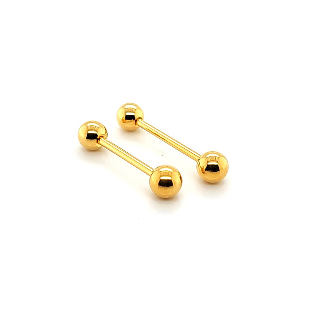 14G 5mm & 6mm Ball Nipple Barbell-Gold Steel
