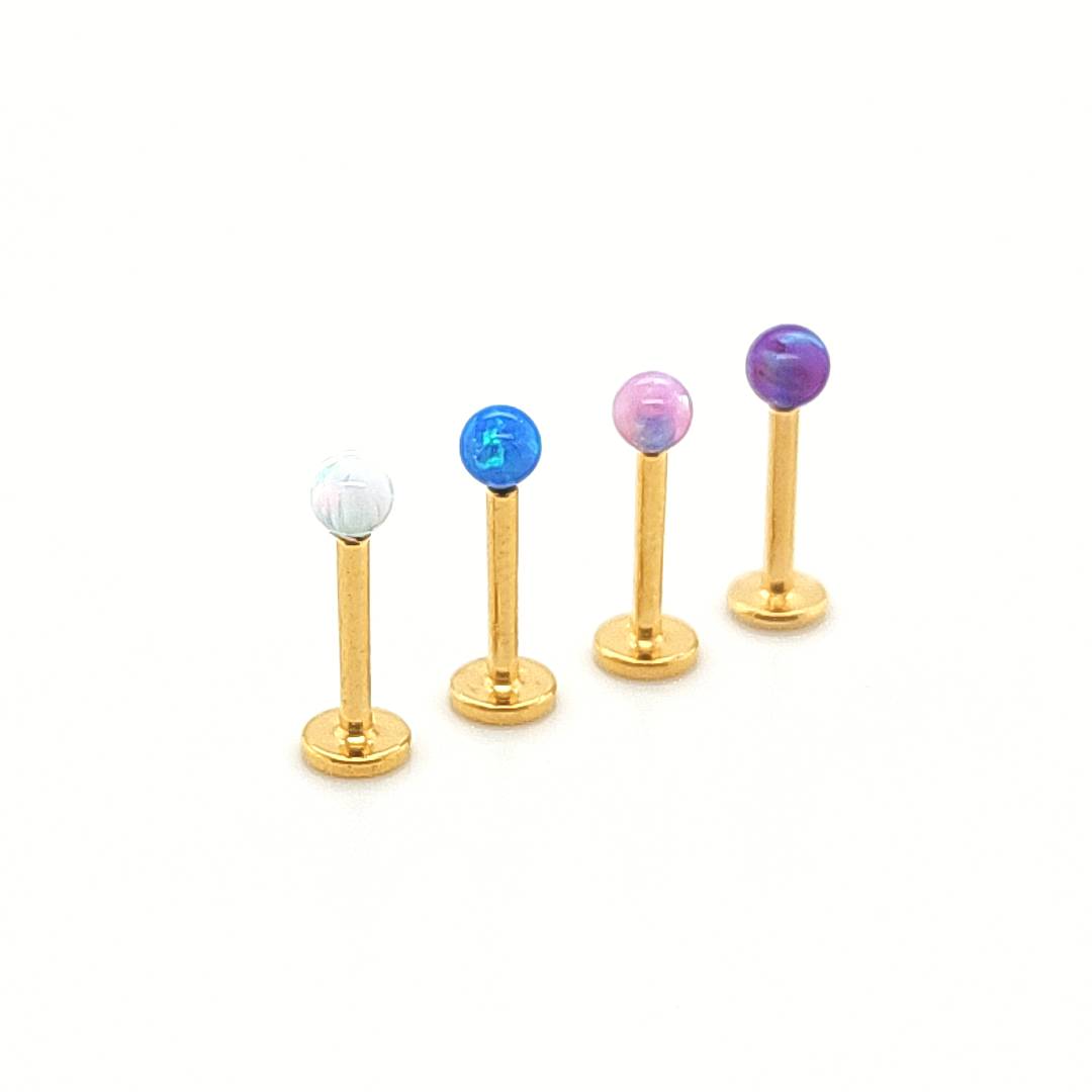 16G Labret, Opal Ball -Gold Steel