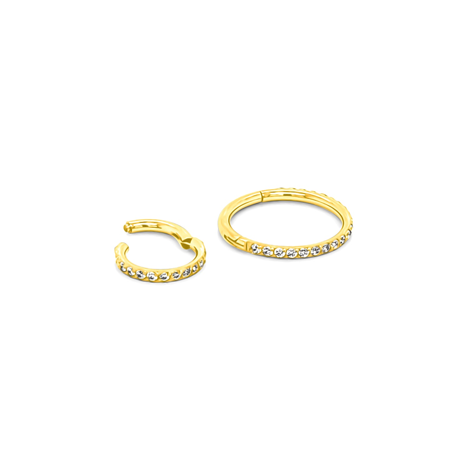 14K Gold- 18G Size CZ Hinged Segment Hoop