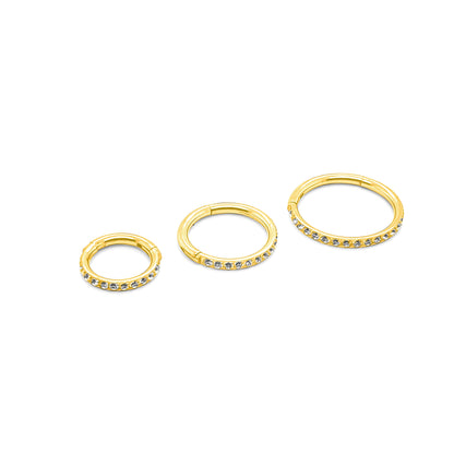 14K Gold- 16G Side CZ Hinged Segment Hoop