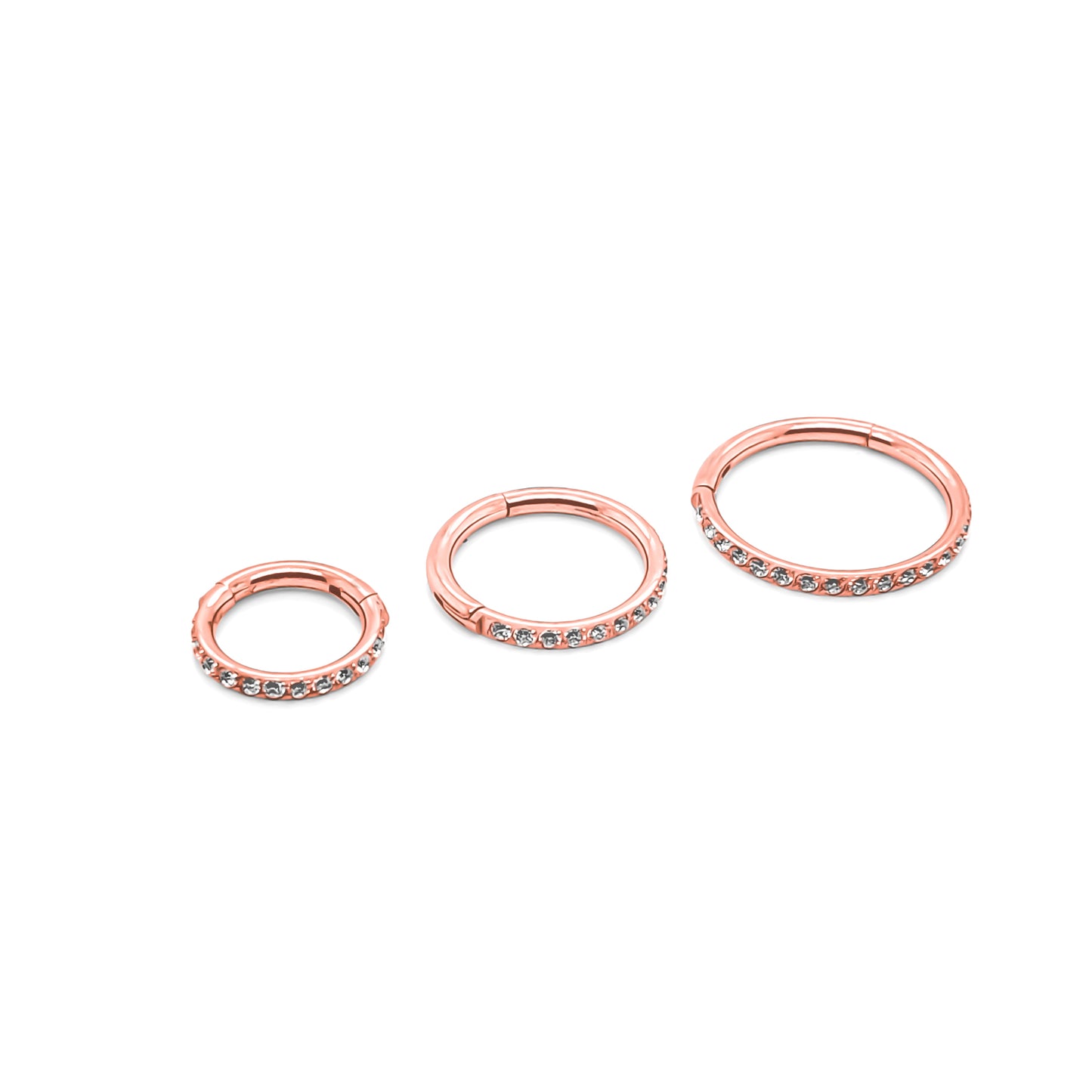 18G New CZ Hinged Segment Clicker, Side CZ-Rose Gold Steel