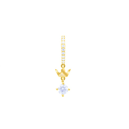 14K Gold-CZ Hoop Earring w/Cown Dangle