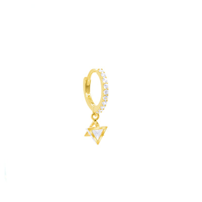 14K Gold- CZ Hoop Earring w/Triangle Dangle