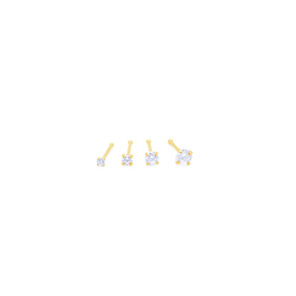 22G Nose Stud, Ball End CZ Prong Set- Gold & Rosegold Steel