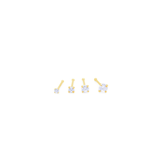 22G Nose Stud, Ball End CZ Prong Set- Gold & Rosegold Steel