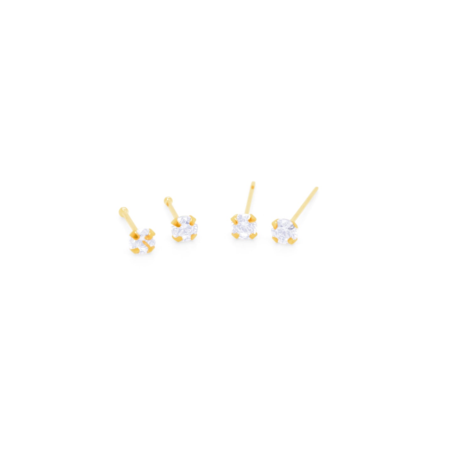 22G Nose Stud, Ball End CZ Prong Set- Gold & Rosegold Steel