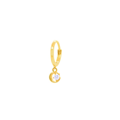 14K Gold- Hoop Earring w/Crescent Dangle