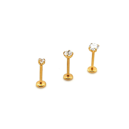 20G*1/4" CZ Gold Back Push Labret-Gold Steel