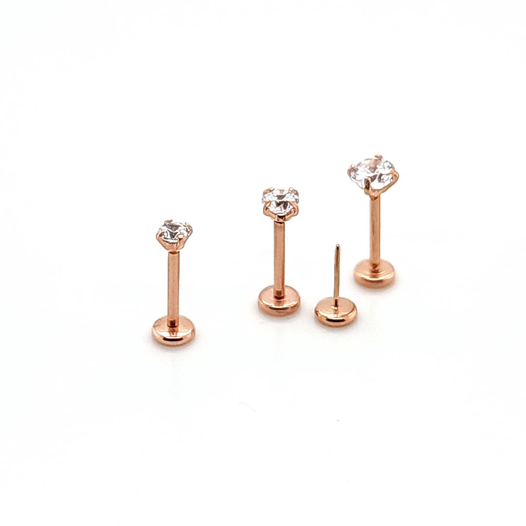 20G*1/4" CZ Top Rose Gold Back Push Labret-Gold Steel