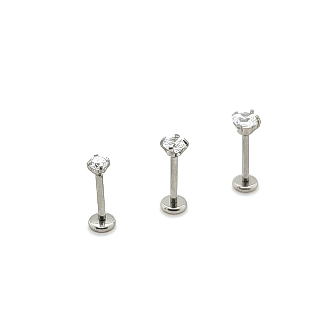 20g*1/4" CZ Set Back Push Labret-316L S. Steel