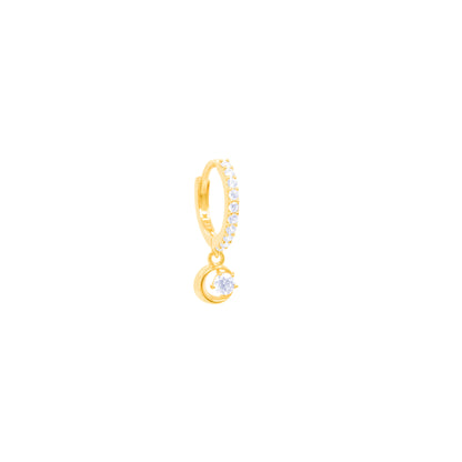 14K Gold- CZ Hoop Earring w/Crescent Dangle