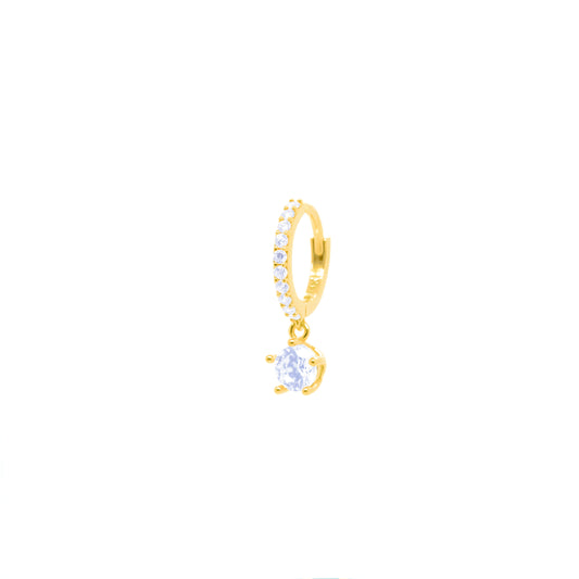 14K Gold- CZ Hoop Earring w/Round CZ Dangle