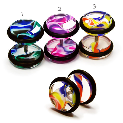 16G Acrylic Fake Barbell- 3 Tone Marble – Korea Body Jewelry