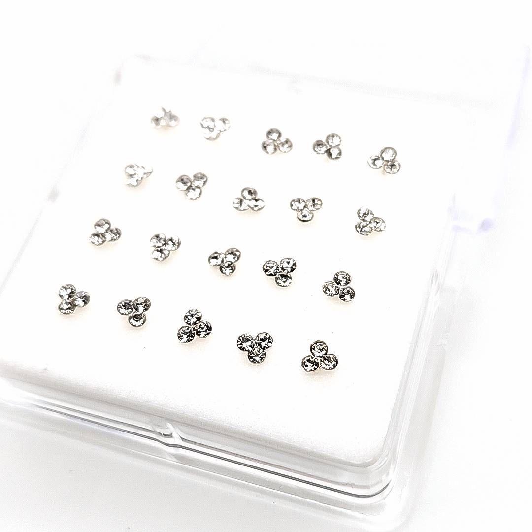 925.Sterling Silver-3 Gems Nosestud, 20pc. Box