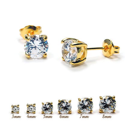 4 Prong Round Clear CZ Earstud- Yellow Gold