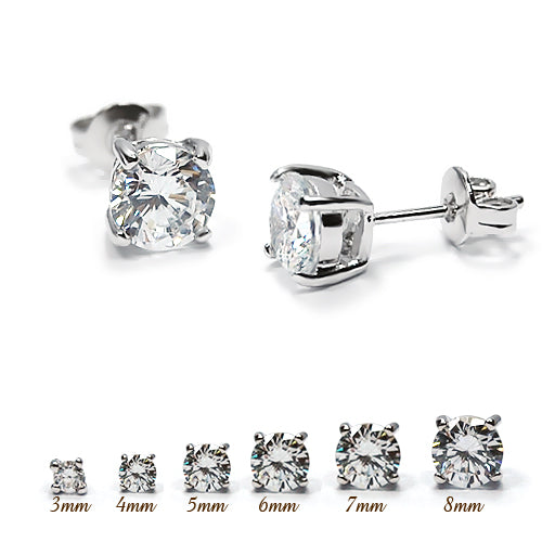 4 Prong Round Clear CZ Earstud-White Gold