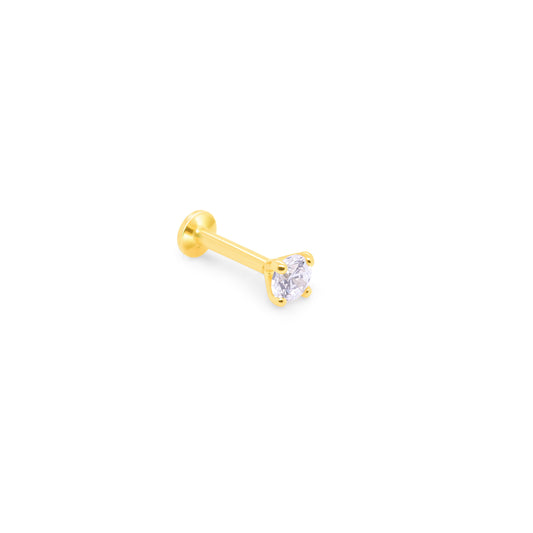 14K Gold- 18g/16g 4 Prong CZ Set Labret