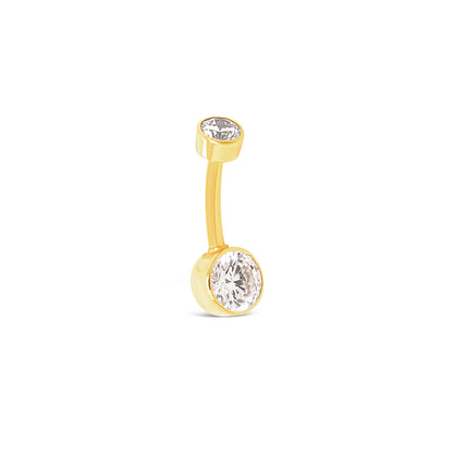 14K Gold- 14G Drum Style CZ Navel Ring