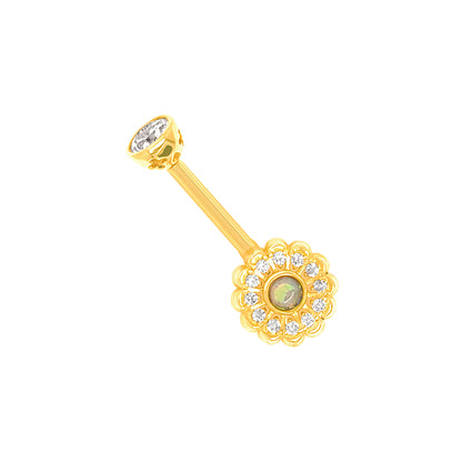 14K Gold-14G Opal Cz Flower Navel Ring