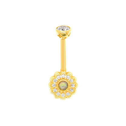 14K Gold-14G Opal Cz Flower Navel Ring