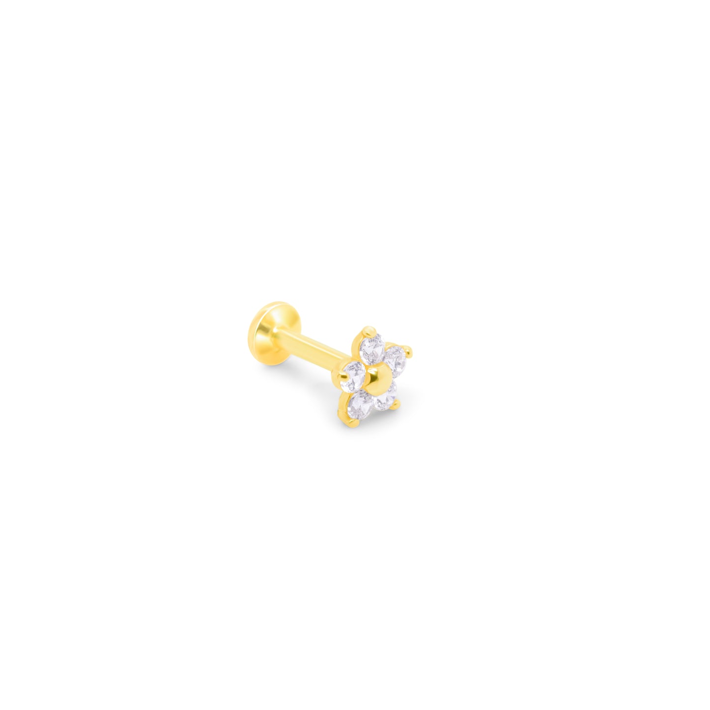 14K Gold- 18g/16g 5cz Petal Flower Labret