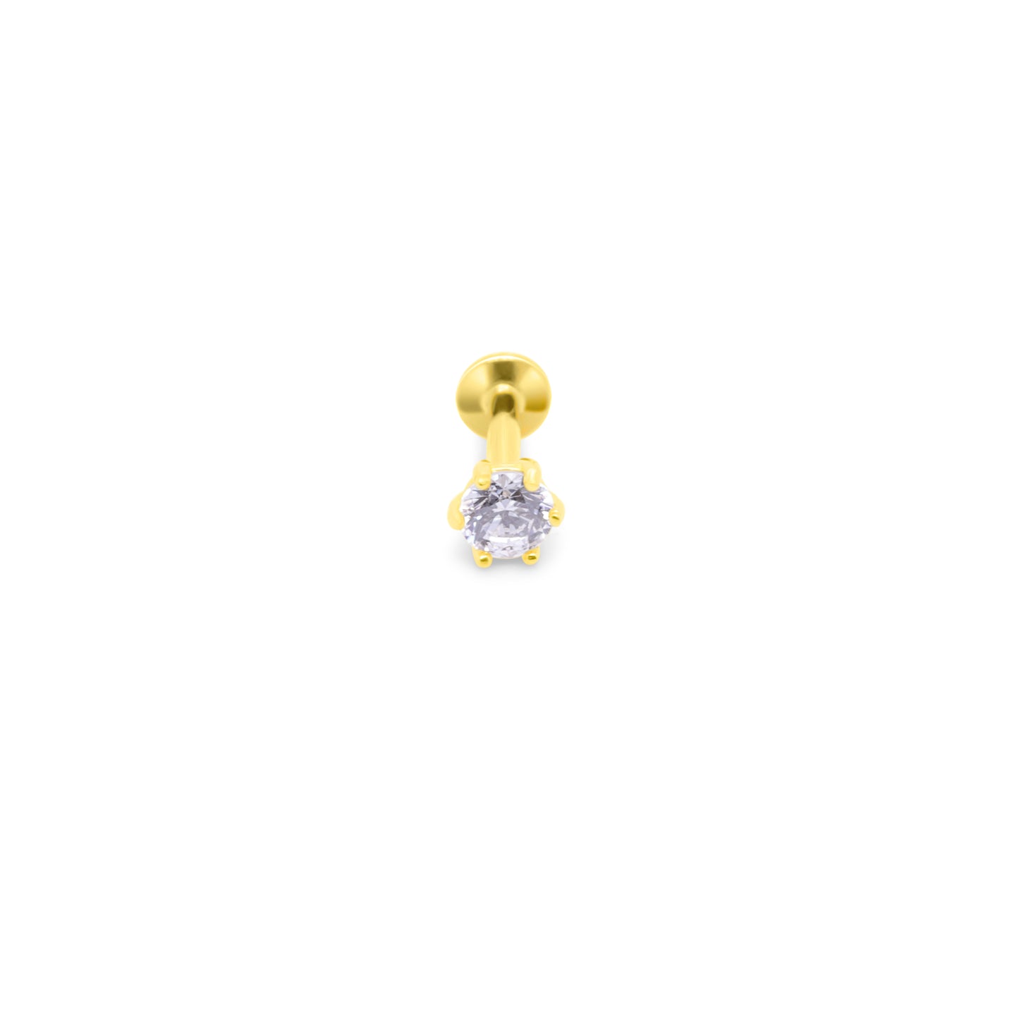 14K Gold- 18g/16g 6 Prong CZ Set Labret