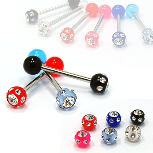 14G Acrylic Barbell-Multi Jeweled Ball