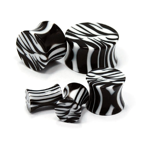 Acrylic-Double Flared Solid Plug, Zebra