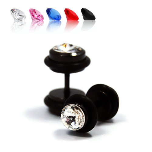 16G Fake Barbell, 00G Jeweled-Black Steel