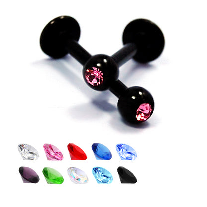 16G Labret, 3mm Jeweled Ball-Black Steel