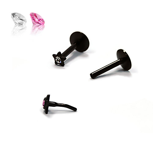 16G Push Labret, Star Monroe Jeweled- Black Steel