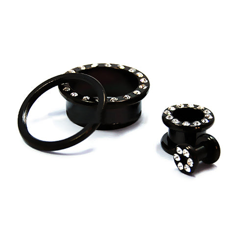 Multi Stone Metal Flesh Tunnel-Black Steel