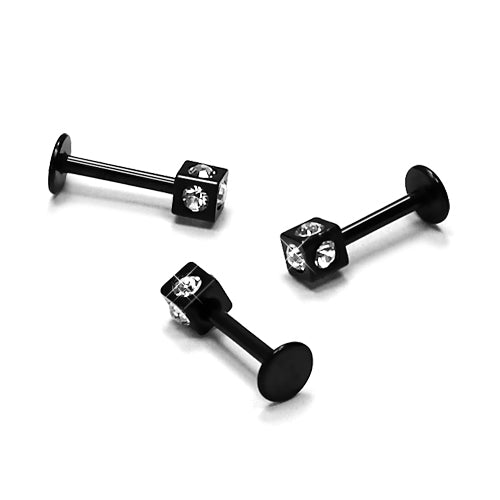 16G Labret, Dice Jeweled -Black Steel