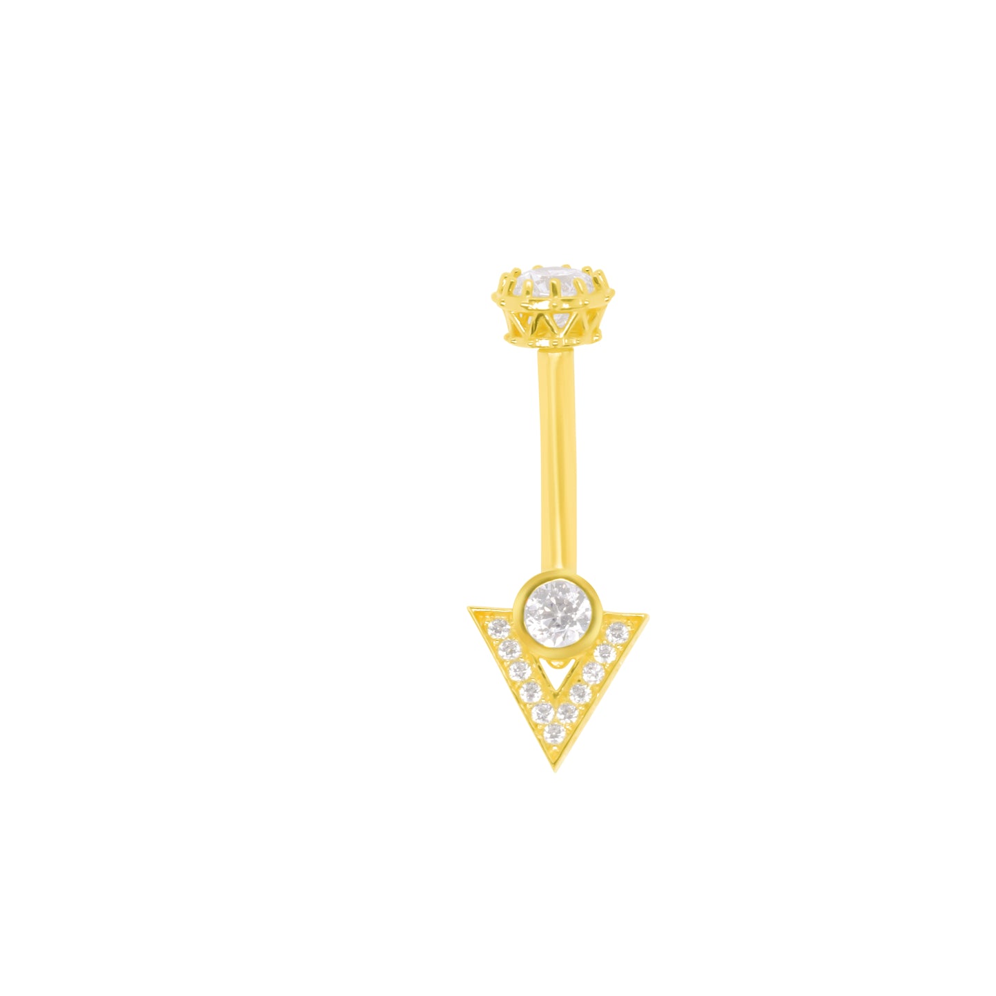 14K Gold- 14G CZ Inverted Triangle Navel Ring