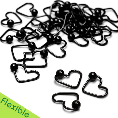 20G Heart Hoop & w/ Ball, Flexible-Black Steel